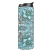 Aquamarin weißer Blumenthermaltumbler Thermosbecher (Nach links gedreht)