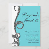 Aquamarin Weißer Silberschmiedehaltiger Glitzer Sw Einladung (Vorderseite)