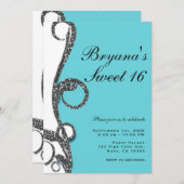 Aquamarin Weißer Silberschmiedehaltiger Glitzer Sw Einladung (Vorne/Hinten)