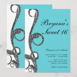 Aquamarin Weißer Silberschmiedehaltiger Glitzer Sw Einladung