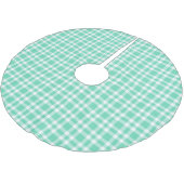 Aquamarin-weißes Karomuster Polyester Weihnachtsbaumdecke (Schrägansicht)