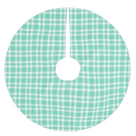 Aquamarin-weißes Karomuster Polyester Weihnachtsbaumdecke (Vorderseite)