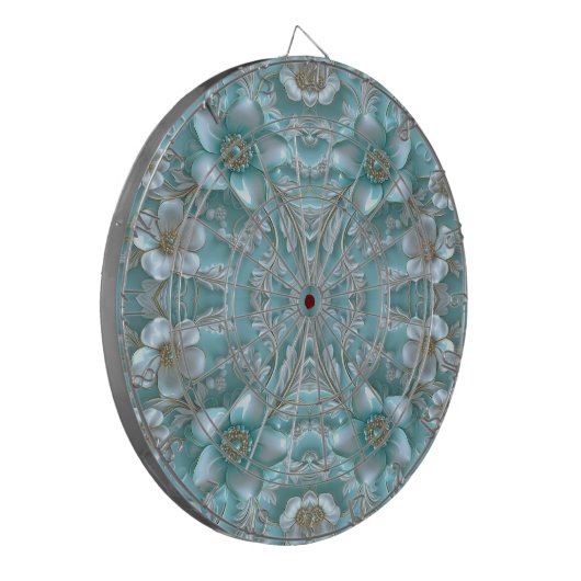Aquamarin White Floral Dartboard Dartscheibe (Vorderseite Links)