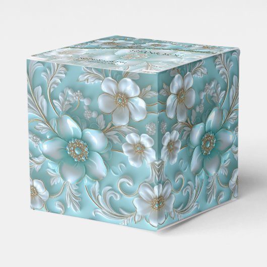 Aquamarin White Floral Fee Box Geschenkschachtel (Vorderseite)