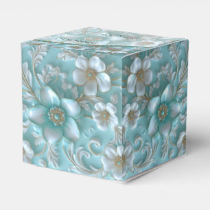 Aquamarin White Floral Fee Box Geschenkschachtel