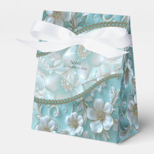 Aquamarin White Floral Fee Box Geschenkschachtel