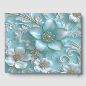 Aquamarin White Floral Guest Book Gästebuch (Rückseite)