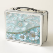 Aquamarin-White Floral Lunchbox (Rückseite)