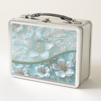 Aquamarin-White Floral Lunchbox