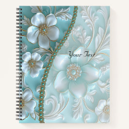 Aquamarin White Floral Notebook Notizblock