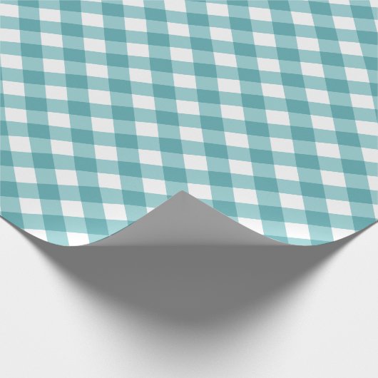 Aquamarin White Gingham Kariert Pattern Geschenkpapier (Ecke)