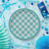 Aquamarin/White Gingham Karo Muster Einfach Karier Pappteller (Party)