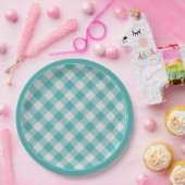 Aquamarin/White Gingham Karo Muster Einfach Karier Pappteller (Party)