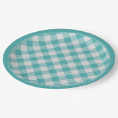 Aquamarin/White Gingham Karo Muster Einfach Karier Pappteller (Schrägansicht)