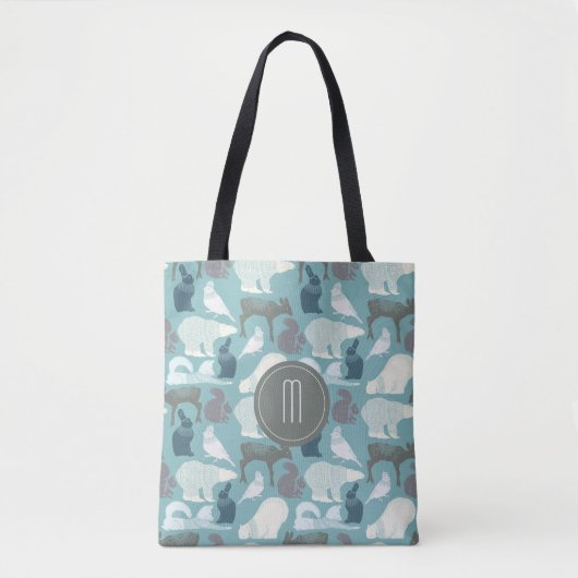 Aquamarin Wildlife Winter Muster Monogram Tasche (Vorderseite)
