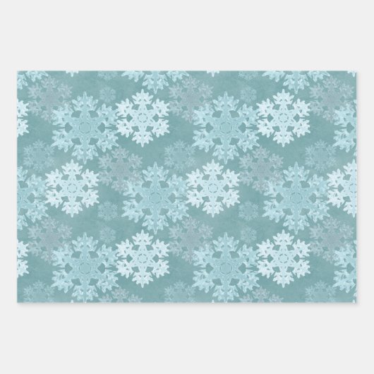 Aquamarin Winter Ice Snowflake Muster Drei Schatzs Geschenkpapier Set (Vorderseite 2)