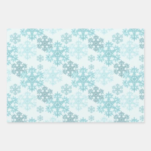 Aquamarin Winter Ice Snowflake Muster Drei Schatzs Geschenkpapier Set (Vorderseite)