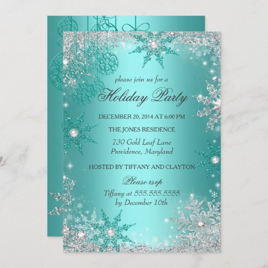 Aquamarin Winter Wonderland Weihnachtsfeier 3 Einladung (Vorne/Hinten)