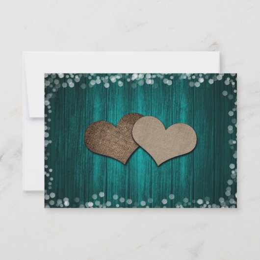 Aquamarin Wood Two Hearts Mason Jar Wedding RSVP C (Rückseite)