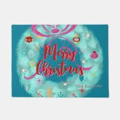 Aquamarin Wreath Retro Weihnachten Fußmatte (Vorderseite)