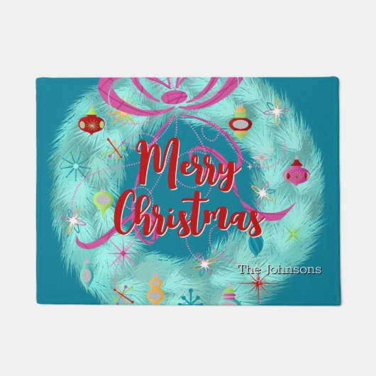Aquamarin Wreath Retro Weihnachten Fußmatte (Vorderseite)