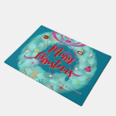 Aquamarin Wreath Retro Weihnachten Fußmatte (Schrägansicht)