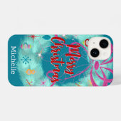 Aquamarin Wreath Retro Weihnachten iPhone Hülle (Rückseite (Horizontal))
