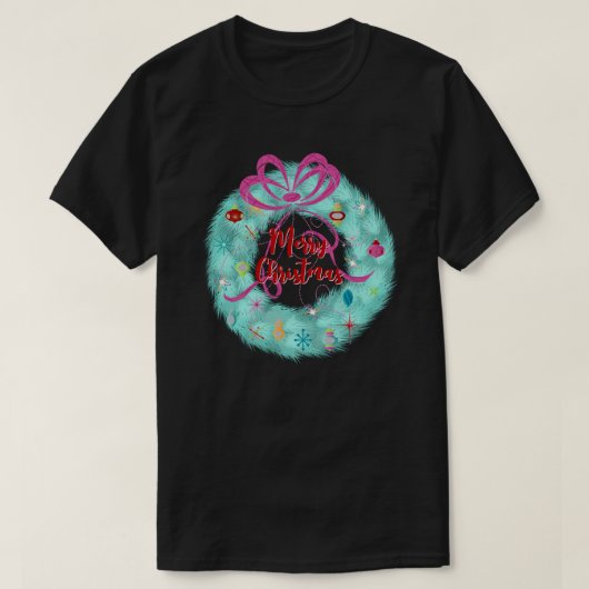 Aquamarin Wreath Retro Weihnachten T-Shirt (Design vorne)