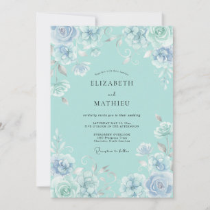 Aquamarin Zarte Whimsical Hochzeit Einladung