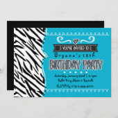 Aquamarin & Zebra Girls Geburtstagsparty Einladung (Vorne/Hinten)