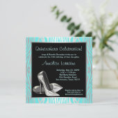 Aquamarin Zebra High Heels Quinceanera 15. Party Einladung (Stehend Vorderseite)