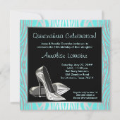 Aquamarin Zebra High Heels Quinceanera 15. Party Einladung (Vorderseite)