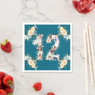Aquamarine 12. Geburtstagsfoto Collage Gelbe Blume Serviette