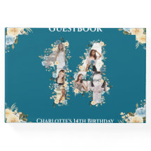 Aquamarine 14. Geburtstagsfoto Collage Gelbe Blume