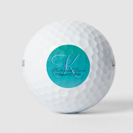 Aquamarine 3d-Monogramm-Gastgeschenk Hochzeit Golfball (Vorderseite)
