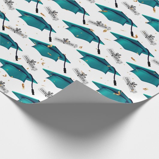 Aquamarine Abschlüsse mit Diplomen Geschenkpapier (Ecke)