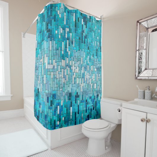 Aquamarine Abstrakt Mosaik Kunst, Dichtung und Mus Duschvorhang (Beispiel)