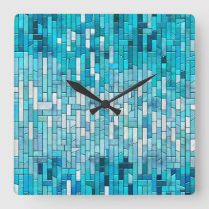 Aquamarine Abstrakt Mosaik Kunst, Dichtung und Mus Quadratische Wanduhr