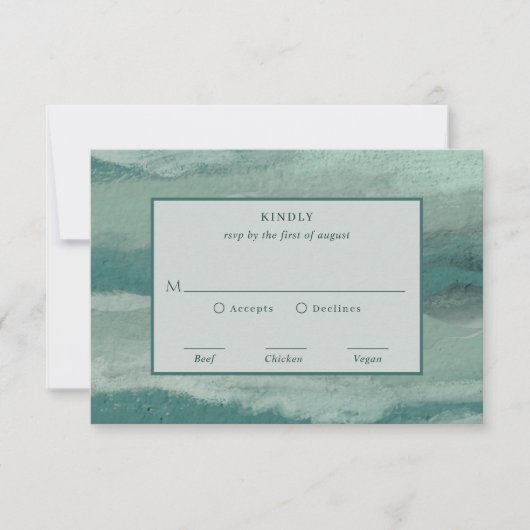 Aquamarine abstrakte Küste Chic Moderne Hochzeit RSVP Karte (Vorderseite)