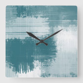 Aquamarine Abstrakte Pinselstriche Quadratische Wanduhr (Vorderseite)