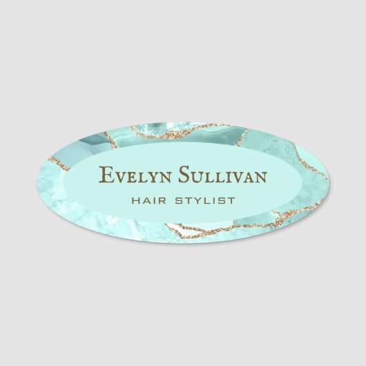 Aquamarine Agate Name Tag Namensschild (Vorderseite)