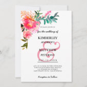 Aquamarine Ampere und Hochzeit mit Blumen Einladung (Vorderseite)