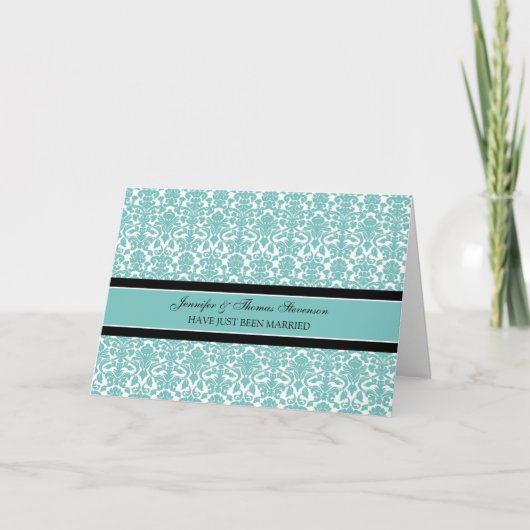 Aquamarine Announccard "Damask Just Married" Ankündigung (Vorderseite)