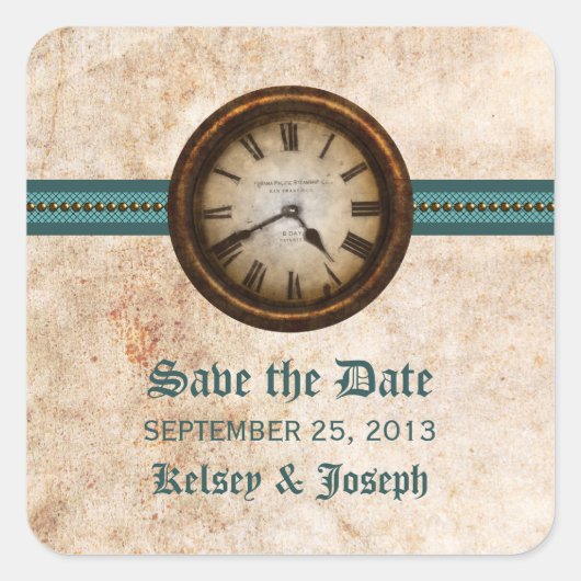 Aquamarine antike Save the Date Stickers (Vorderseite)