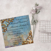 Aquamarine antike Wasserfarben und Goldjuwelen Hoc Einladung