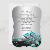 Aquamarine Aqua Black Silver Bow Pearl Geburtstags Einladung (Rückseite)