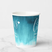 Aquamarine aqua-blaue abstrakte Hochzeitspapierbec Pappbecher (Links)