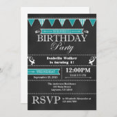 Aquamarine Aqua Blue Chalkboard Geburtstagseinladu Einladung (Vorne/Hinten)