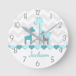 Aquamarine Aqua Gray Giraffe Kinderzimmer Wall Clo Runde Wanduhr