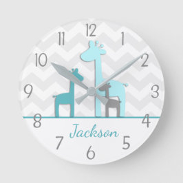 Aquamarine Aqua Gray Giraffe Kinderzimmer Wall Clo Runde Wanduhr